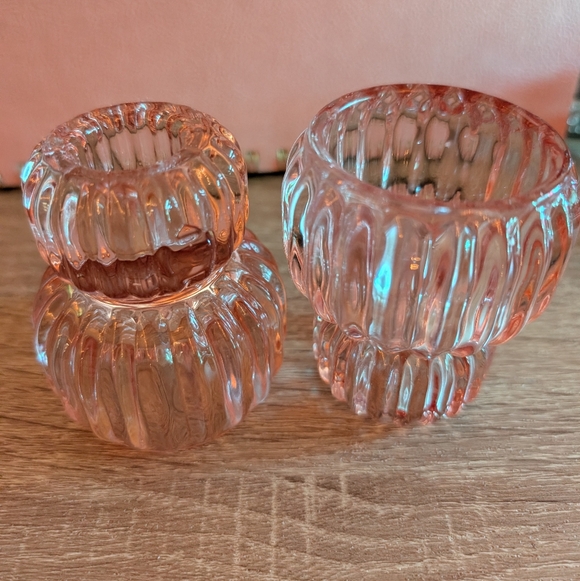 Pink Ribbed Glass Candle Holders - Picture 5 of 7